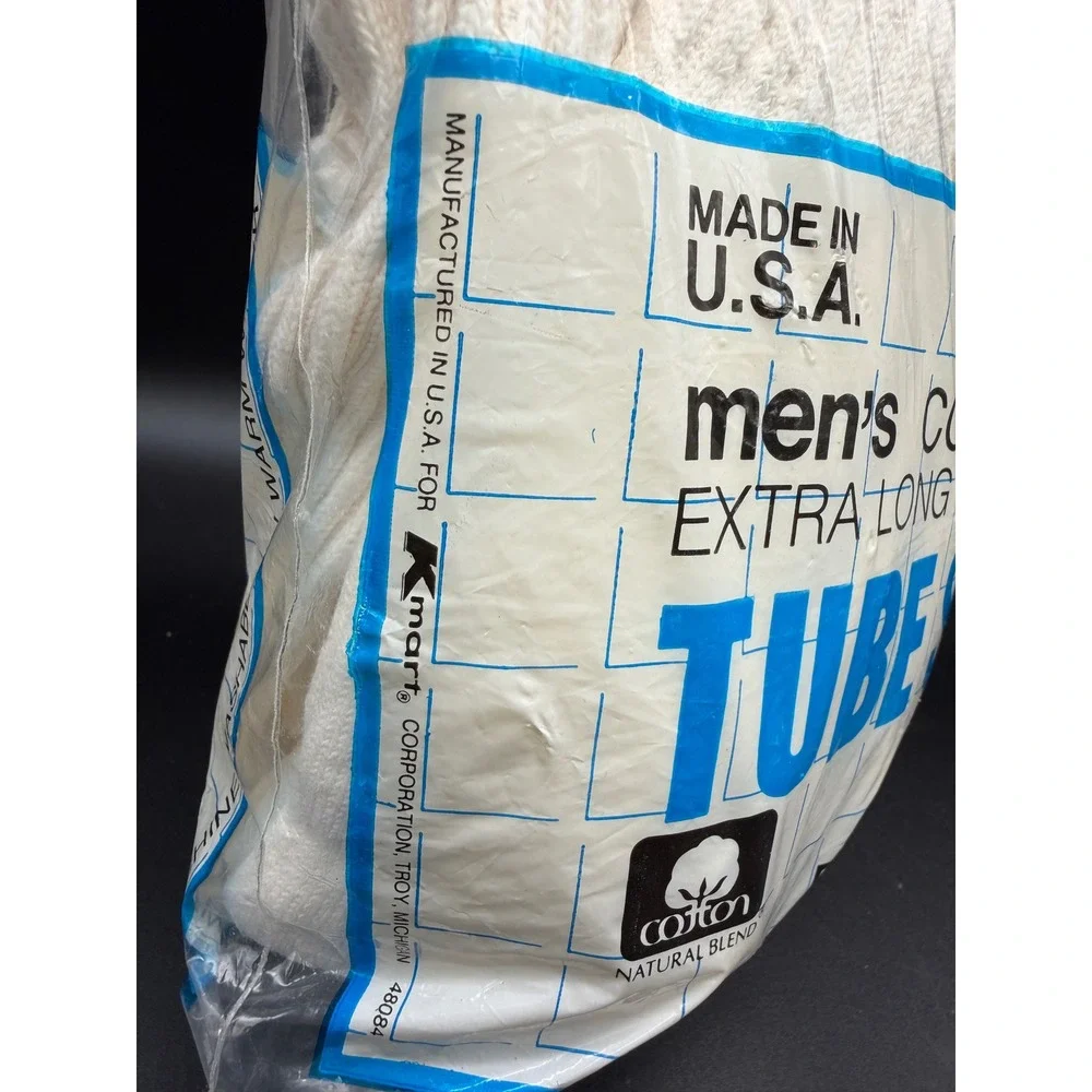 Vintage Kmart Mens Tube Socks 5 Pair open Pack White Extra Long Over Calf USA